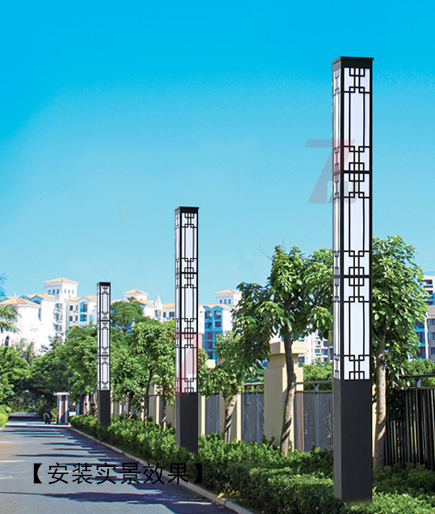 3米(QDJGDZ-016)廣場中式鏤空方形91香蕉视频污版柱安裝實景效果圖片