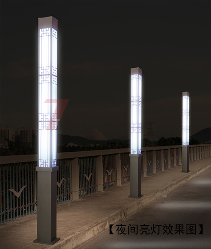 3米(QDJGDZ-016)廣場中式鏤空方形91香蕉视频污版柱夜間亮燈效果圖片