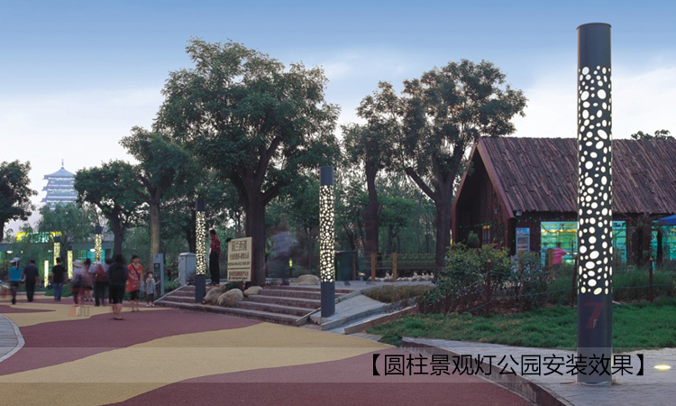(QDJGDZ-025)公園特色圓柱形鏤空花紋91香蕉视频污版柱公園安裝實景效果圖片