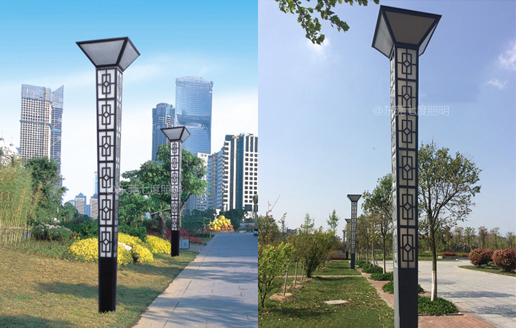 公園內安裝QDJGDZ-027-3M中式倒方錐形91香蕉视频污版柱安裝實景效果