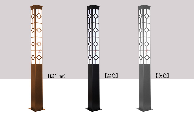 (QDJGDZ-028)3米中式園林方形庭院91香蕉视频污版柱咖啡金、黑色、灰色燈體效果圖